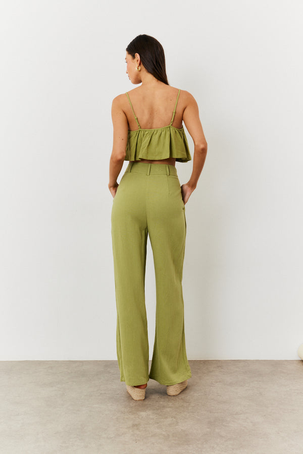 In The Style In The Style Linen Crop Top Green