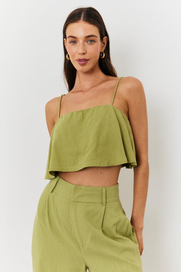 in the style In the Style Linen Crop Top Green
