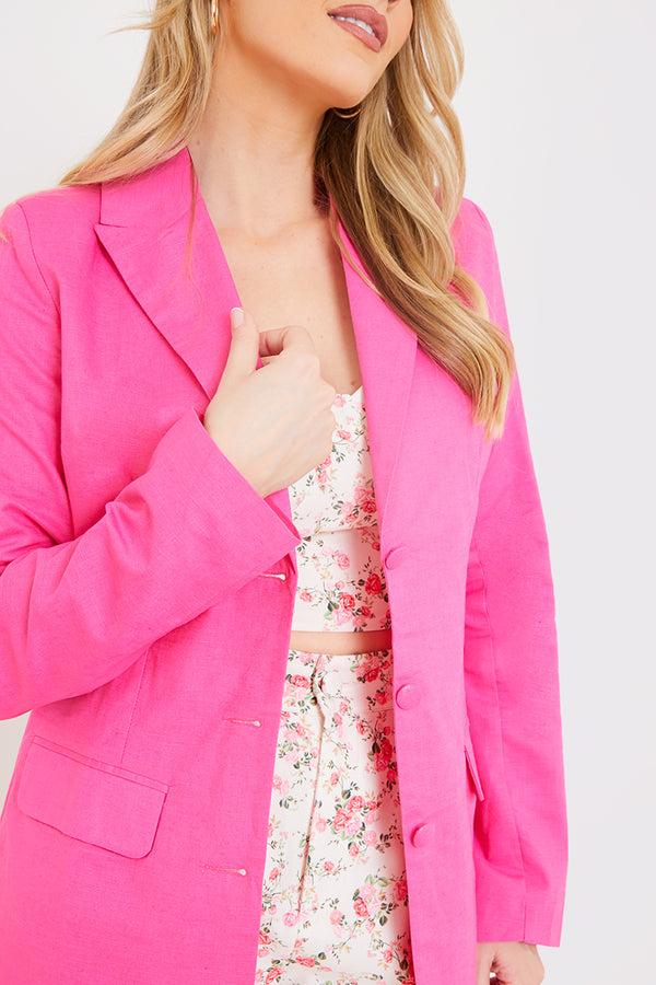 In The Style In The Style Linen Look Blazer Pink