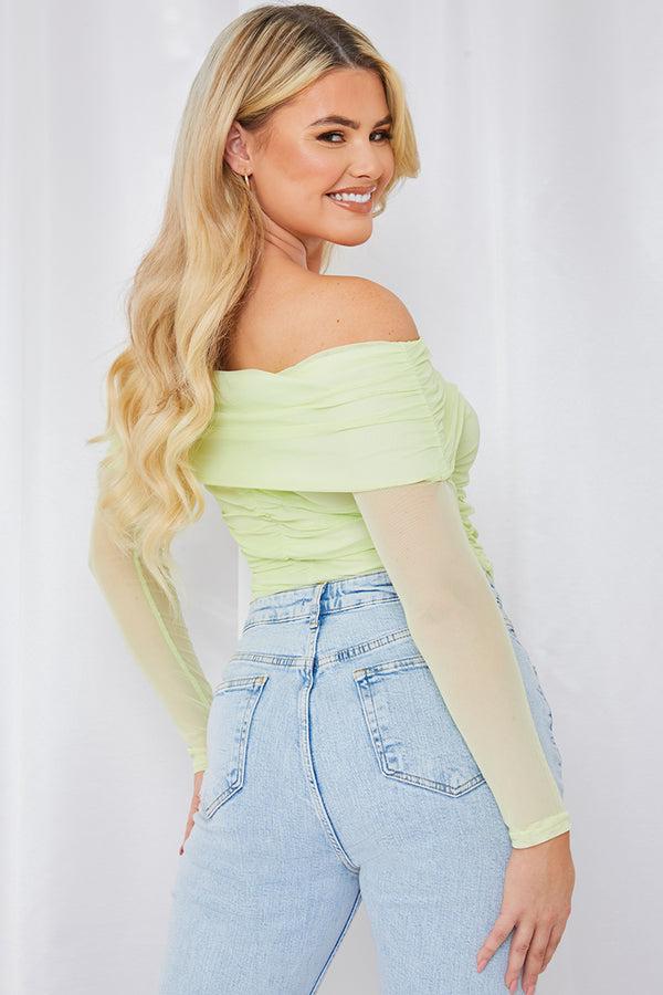 In The Style In The Style Mesh Bardot Top Green