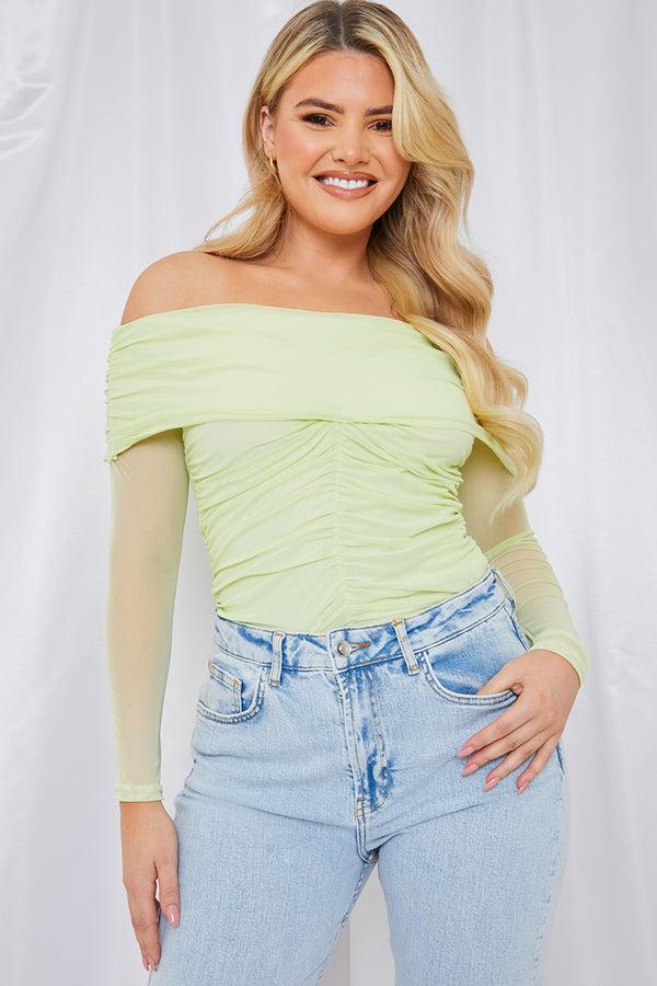 in the style In the Style Mesh Bardot Top Green