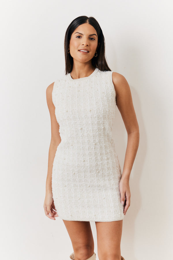 in the style In the Style Pearl Trim Dress Cream