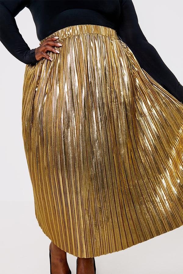 In The Style In The Style Plisse Maxi Skirt Gold
