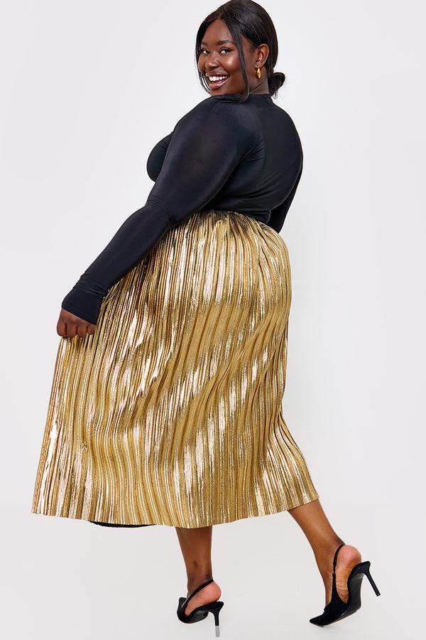 In The Style In The Style Plisse Maxi Skirt Gold