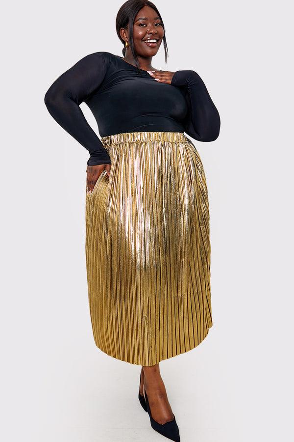 in the style In the Style Plisse Maxi Skirt Gold