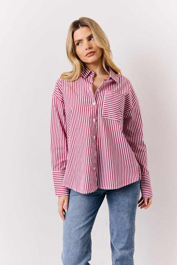 in the style In The Style Red Stripe Shirt Red