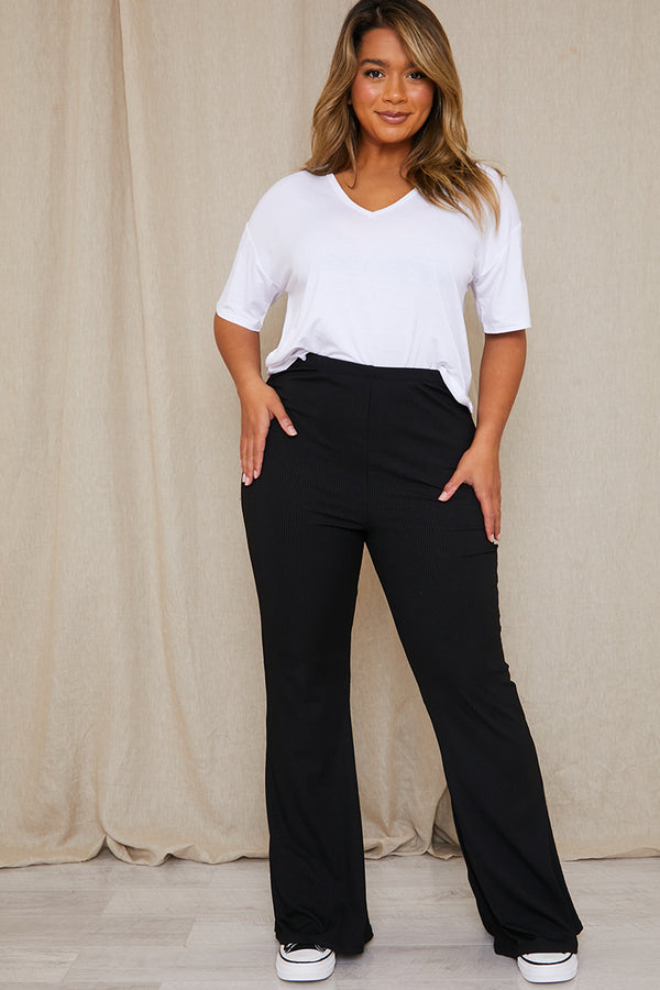 In The Style In The Style Ribbed FlaTrousers Black