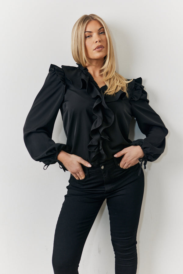 in the style In The Style Ruffle Blouse Black