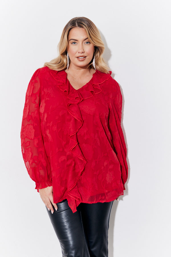 in the style In the Style Ruffle Blouse Red