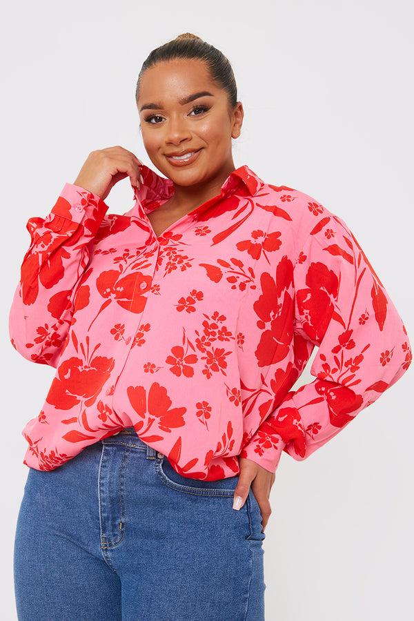 In The Style In The Style Satin Floral Shirt Pink