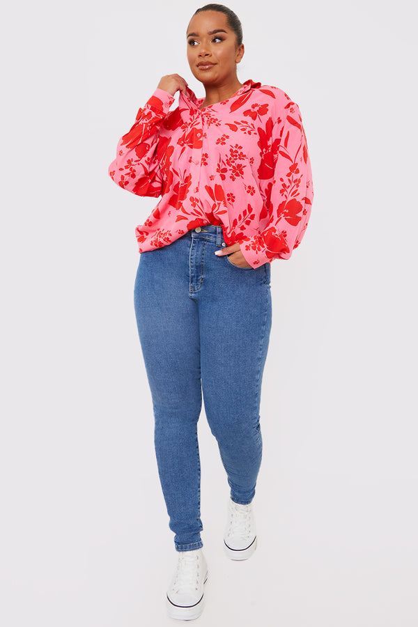 In The Style In The Style Satin Floral Shirt Pink