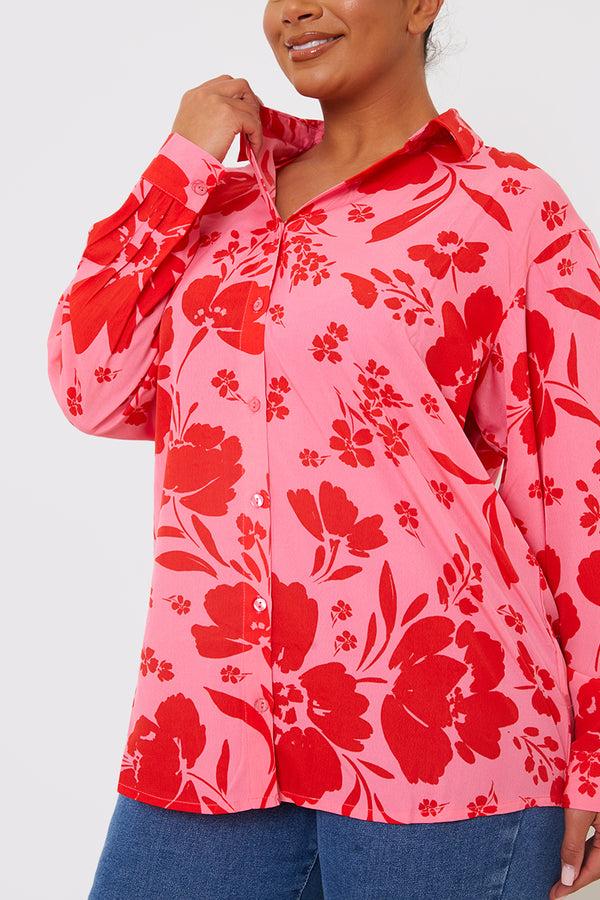 In The Style In The Style Satin Floral Shirt Pink