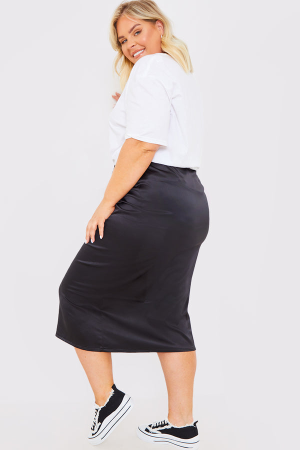 In The Style In The Style Satin Midi Skirt Black