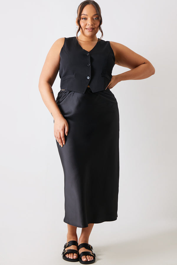 In The Style In The Style Satin Midi Skirt Black