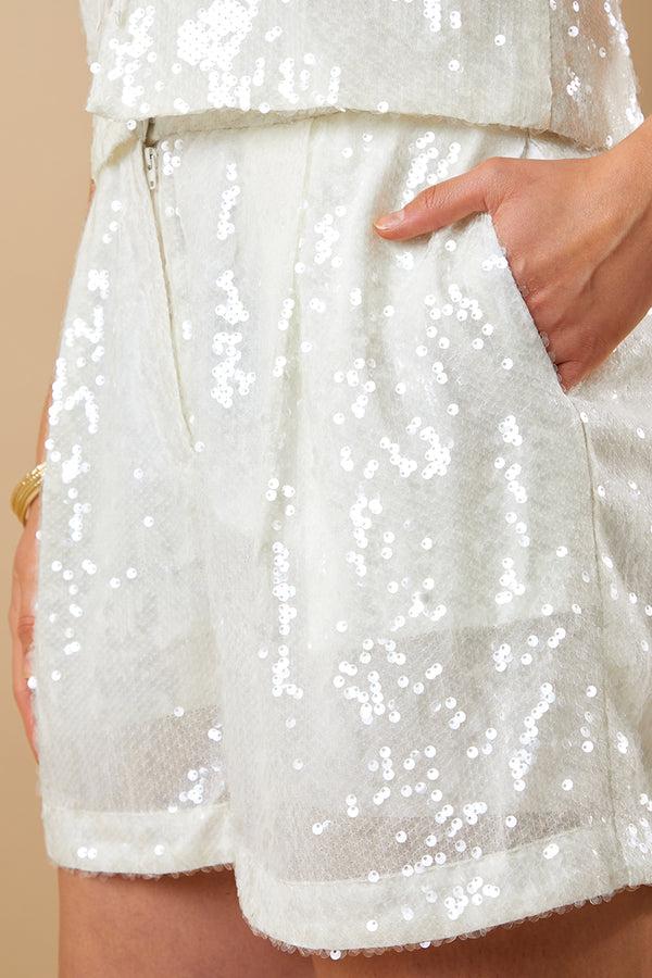 In The Style In The Style Sequin Shorts Off White