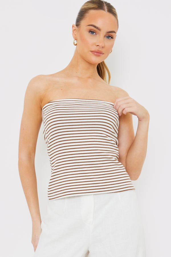 in the style In the Style Stripe Bandeau Top Brown