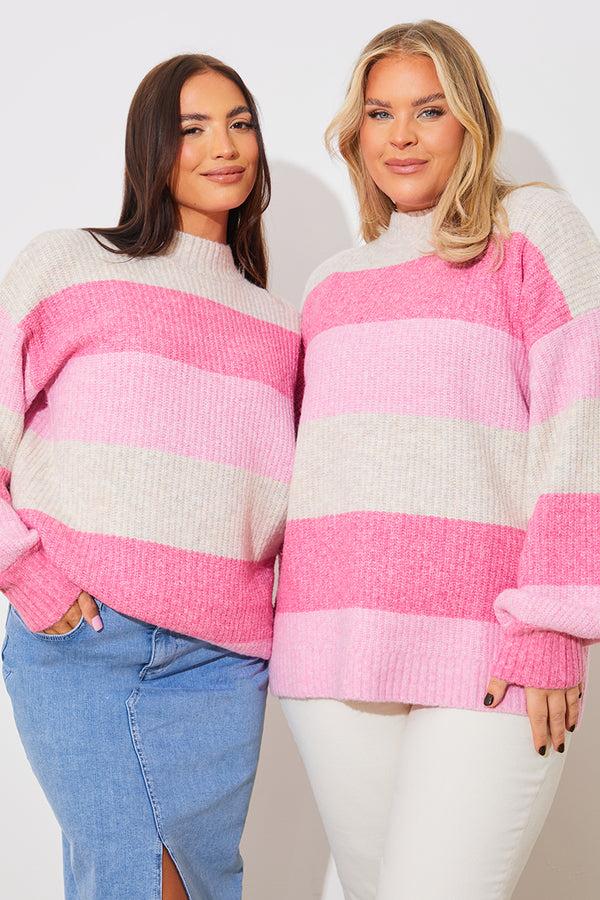 In The Style In The Style Stripe Tonal Jumper Pink