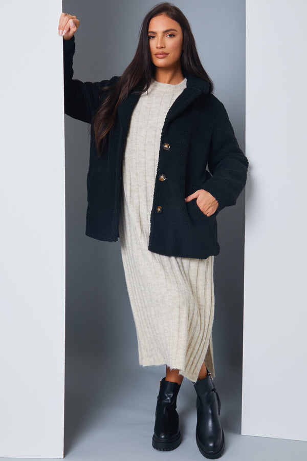 In The Style In The Style Teddy Coat Black