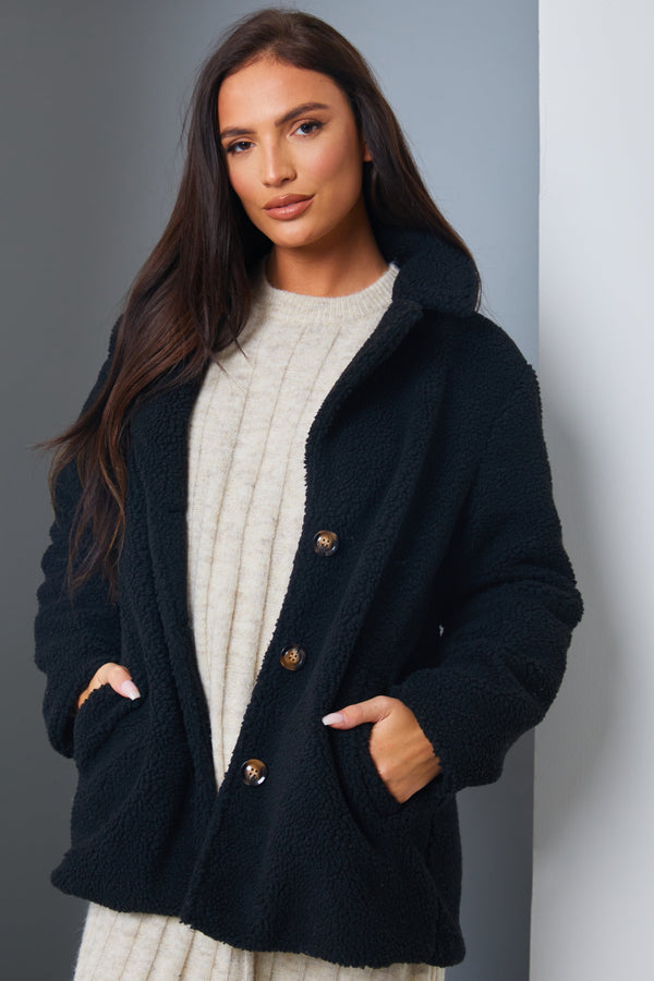 in the style In the Style Teddy Coat Black