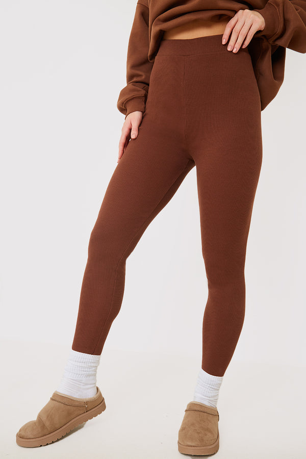 In The Style In The Style Thick Rib Leggings Brown