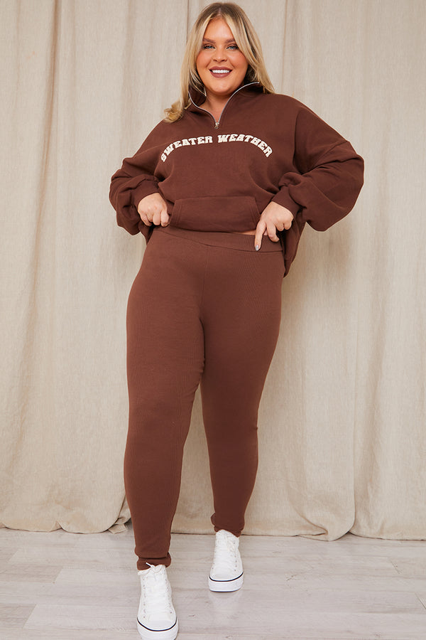 In The Style In The Style Thick Rib Leggings Brown