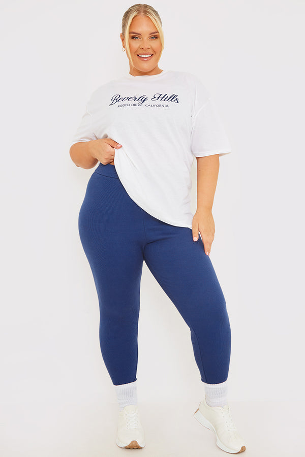In The Style In The Style Thick Rib Leggings Navy