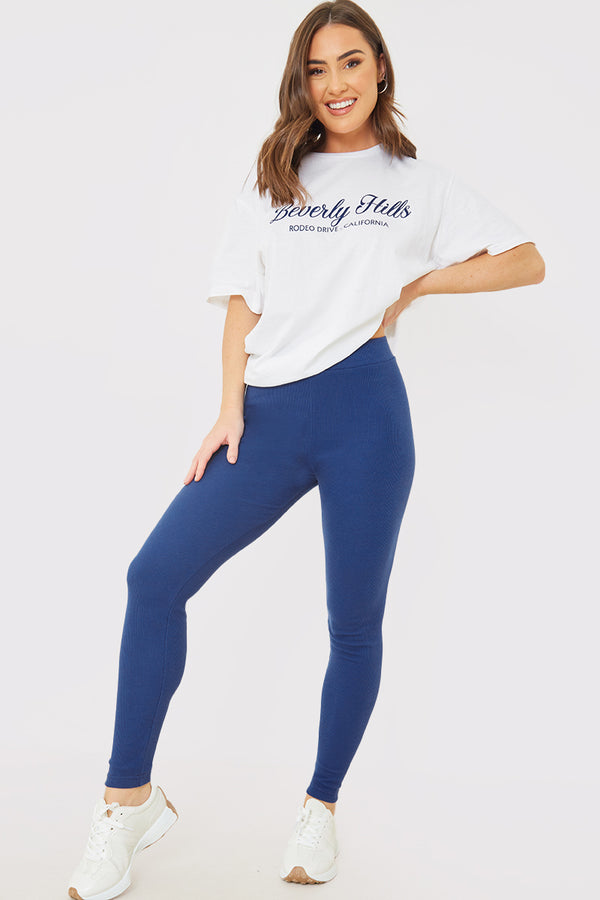 in the style In the Style Thick Rib Leggings Navy