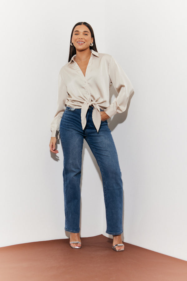 In The Style In The Style Tie Front Shirt Cream