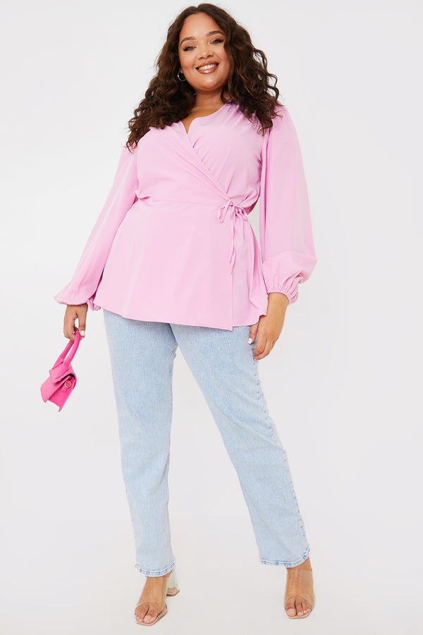 In The Style In The Style Tie Front Wrap Top Pink