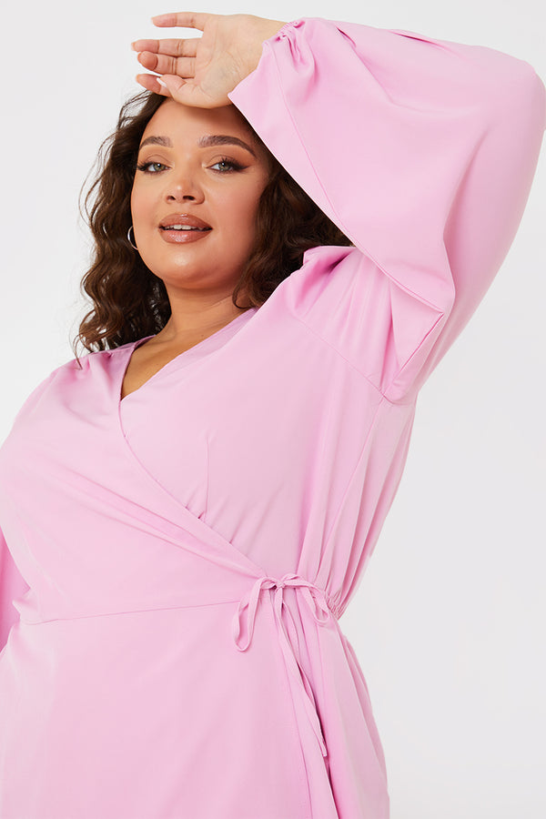 In The Style In The Style Tie Front Wrap Top Pink