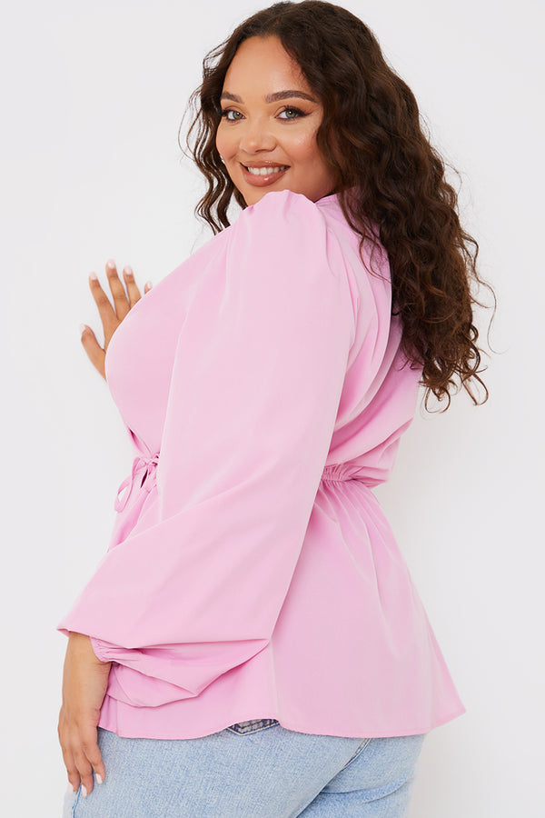 In The Style In The Style Tie Front Wrap Top Pink