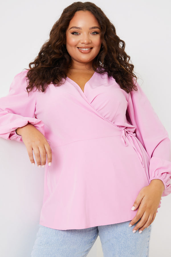 in the style In the Style Tie Front Wrap Top Pink