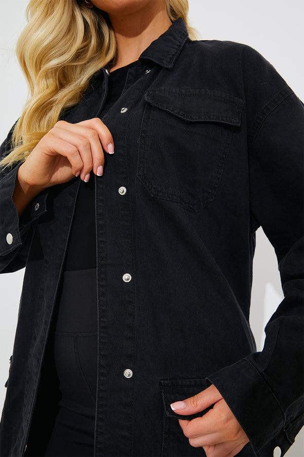 In The Style In The Style Washed Denim Shirt Black