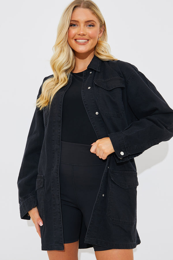 in the style In The Style Washed Denim Shirt Black