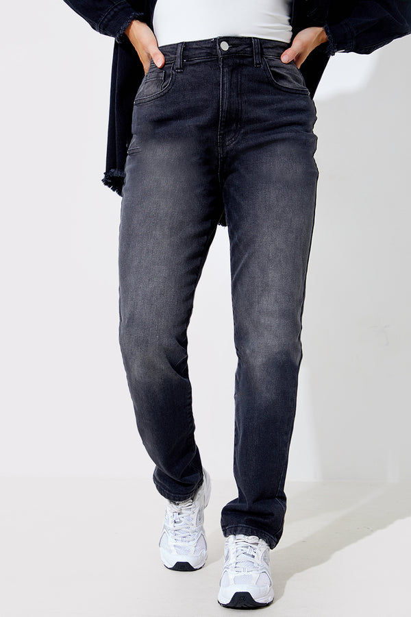 In The Style In The Style Washed Mom Jeans Black