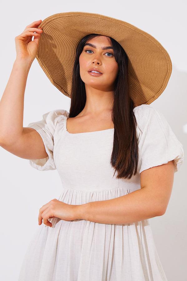 In The Style In The Style Wide Rim Summer Hat Tan