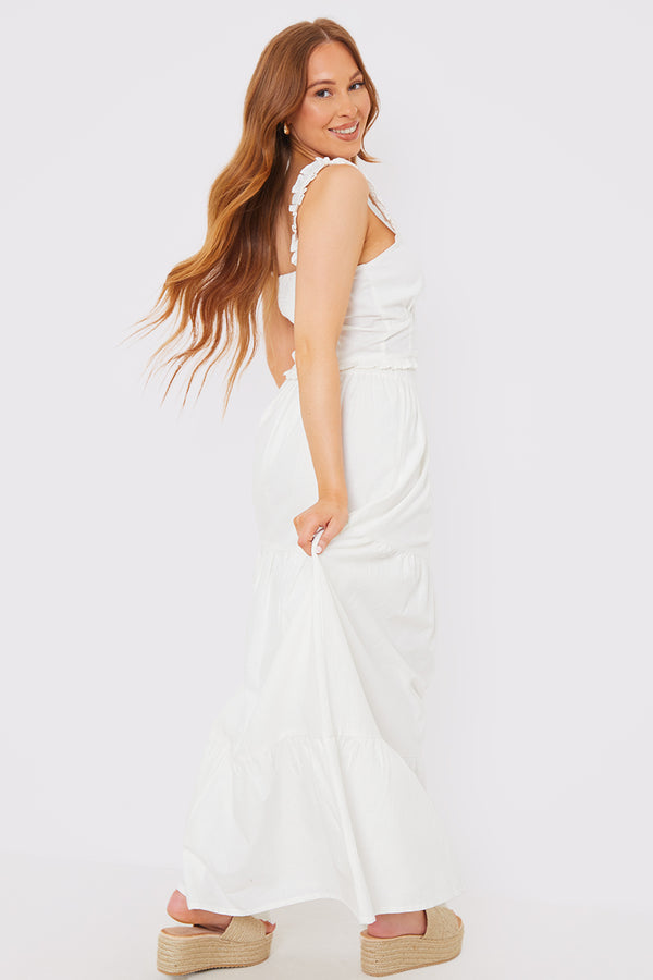 In The Style In The Style Woven Tiered Skirt White