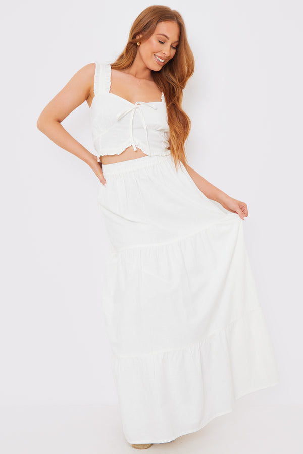 in the style In the Style Woven Tiered Skirt White