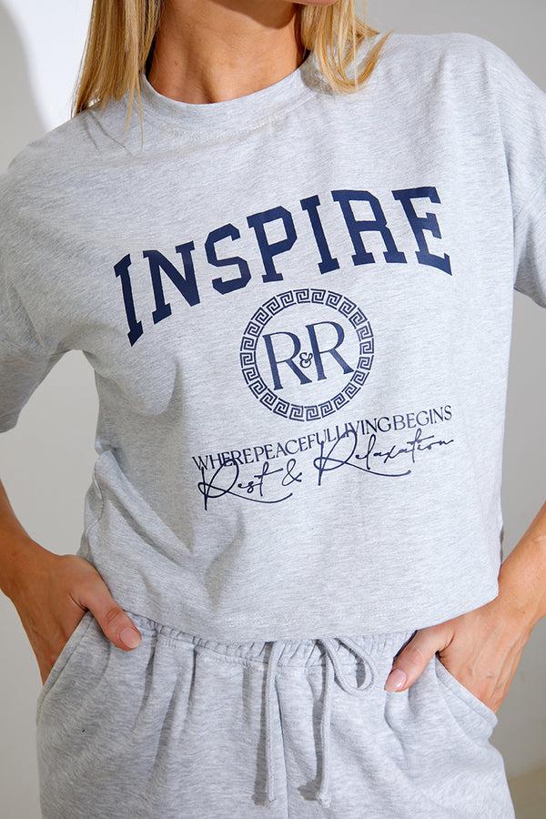 In The Style In The Style Inspire' Printed Boxy Crop Top Grey