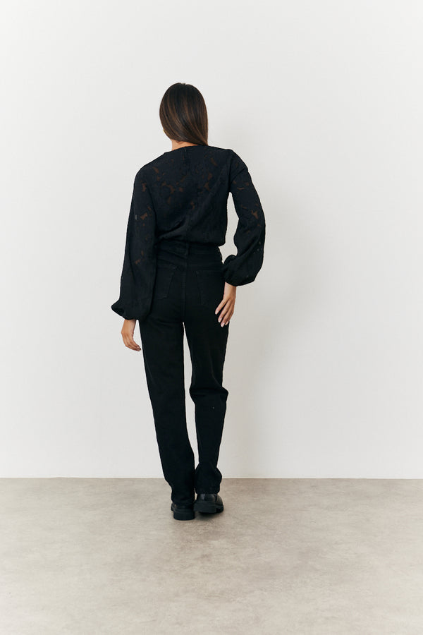 In The Style In The Style Jacquard Balloon Sleeve Bodysuit Black