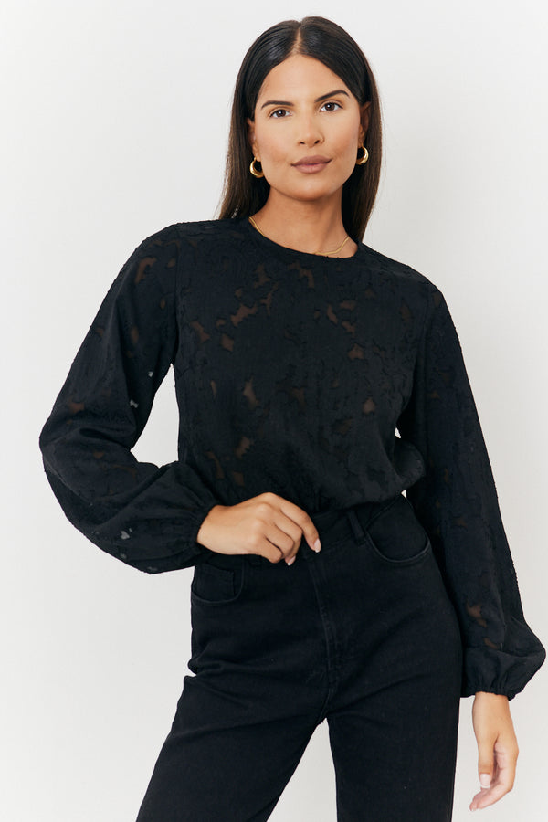 in the style In the Style Jacquard Balloon Sleeve Bodysuit Black