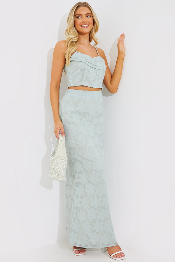 In The Style In The Style Jacquard Draped Cami Co-Ord Crop Top Sage