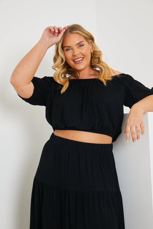 in the style In the Style Jersey Off Shoulder Top Black
