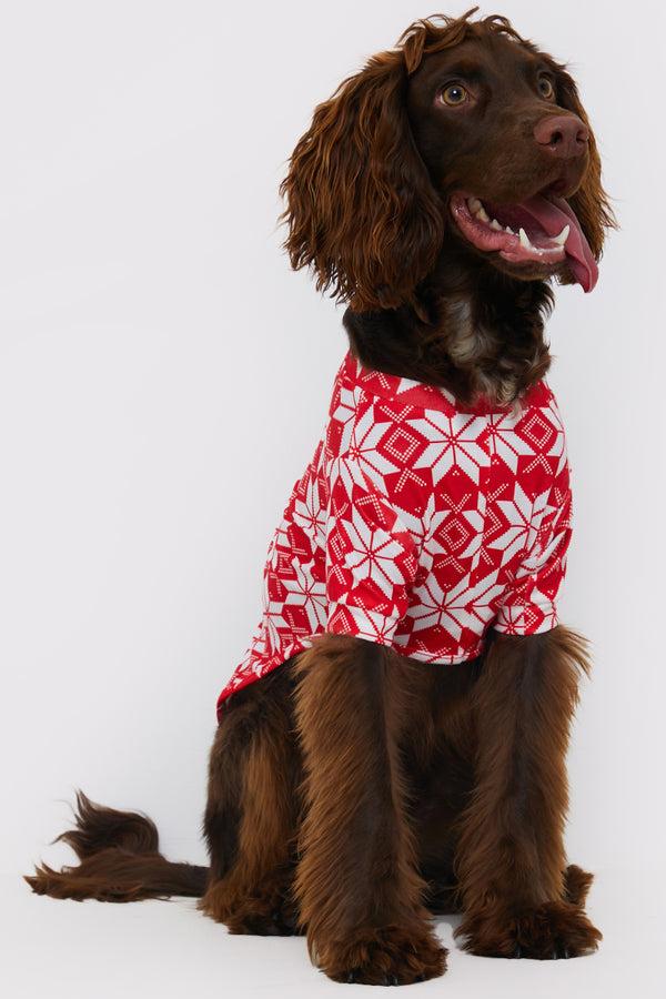 in the style In the Style Jersey Snowflake Print Dog PJ Red