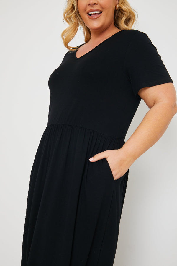In The Style In The Style Jersey V Neck Midi Dress Black