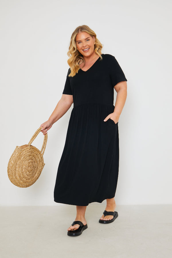 in the style In the Style Jersey V Neck Midi Dress Black