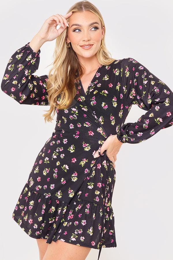 In The Style In The Style Jersey Wrap Mini Dress Black