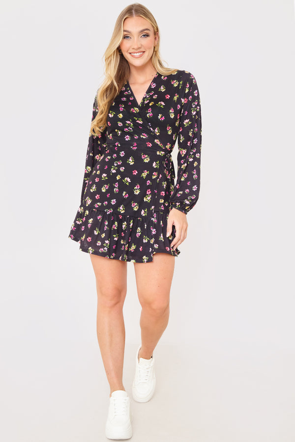 In The Style In The Style Jersey Wrap Mini Dress Black