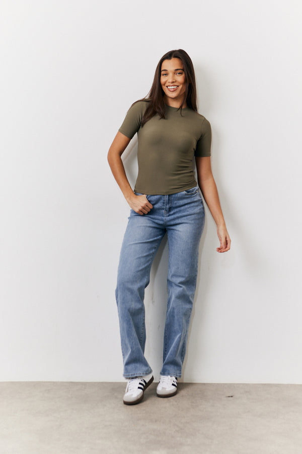 In The Style In The Style Khaki Ribbed Crew Neck Short Sleeve Top Khaki