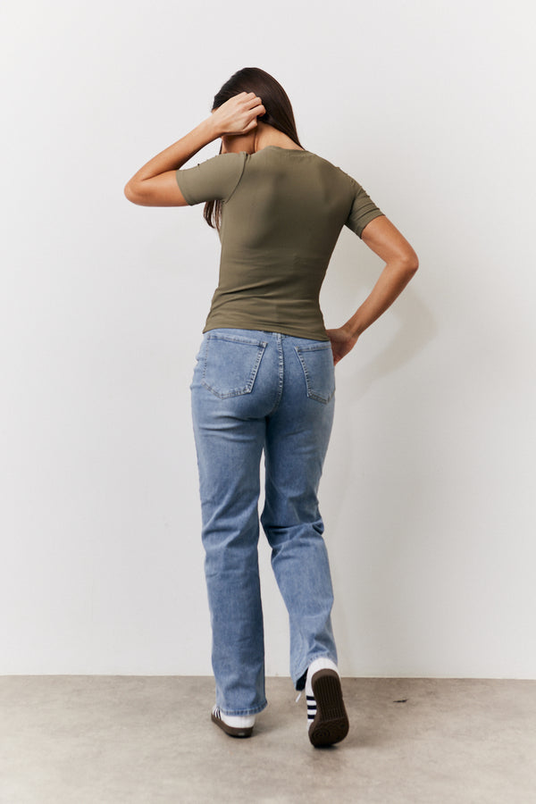 In The Style In The Style Khaki Ribbed Crew Neck Short Sleeve Top Khaki